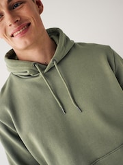Dark Sage Overhead Hoodie Jersey Cotton Rich Overhead Hoodie - Image 4 of 7