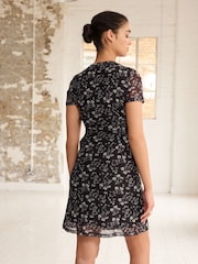 Black Ditsy Mesh Corset Detail Mini Dress - Image 3 of 6