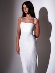 South Beach White Bead Strap Detail Frill Bodycon Maxi Dress - Image 3 of 4