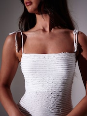 South Beach White Bead Strap Detail Frill Bodycon Maxi Dress - Image 4 of 4
