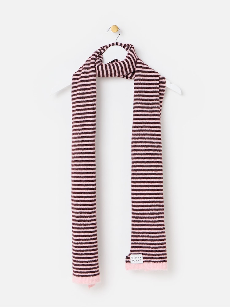 Oliver Bonas Pink Burgundy & Pink Striped Knitted Scarf - Image 1 of 5 Oliver Bonas Pink Burgundy & Pink Striped Knitted Scarf - Image 1 of 5