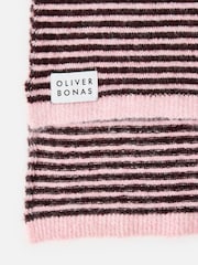 Oliver Bonas Pink Burgundy & Pink Striped Knitted Scarf - Image 4 of 5