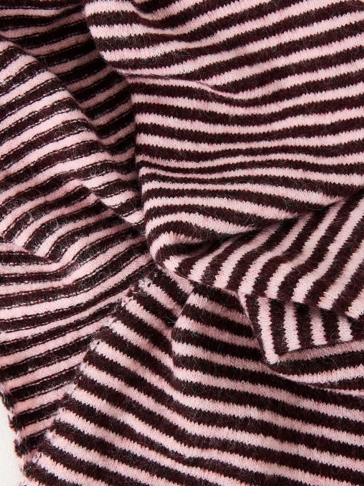 Oliver Bonas Pink Burgundy & Pink Striped Knitted Scarf - Image 5 of 5 Oliver Bonas Pink Burgundy & Pink Striped Knitted Scarf - Image 5 of 5