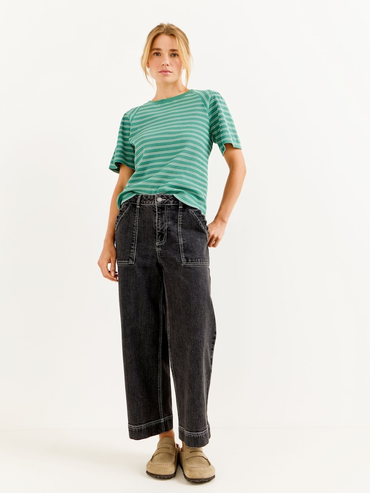 Oliver Bonas Green & White Striped Ribbed T-Shirt - Image 1 of 6 Oliver Bonas Green & White Striped Ribbed T-Shirt - Image 1 of 6