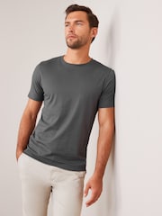 Grey Charcoal Slim Fit Essential Crew Neck Cotton T-Shirt - Image 1 of 5