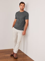Grey Charcoal Slim Fit Essential Crew Neck Cotton T-Shirt - Image 2 of 5