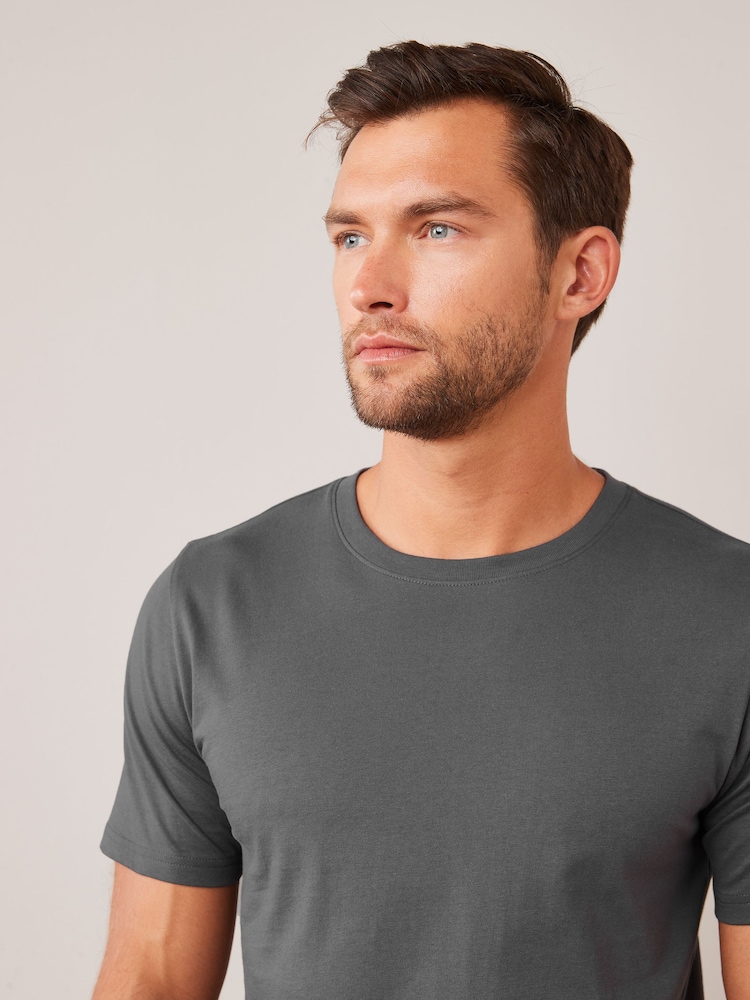 Grafitowy - Essential Crew Neck Cotton T-Shirt - Image 4 of 5
