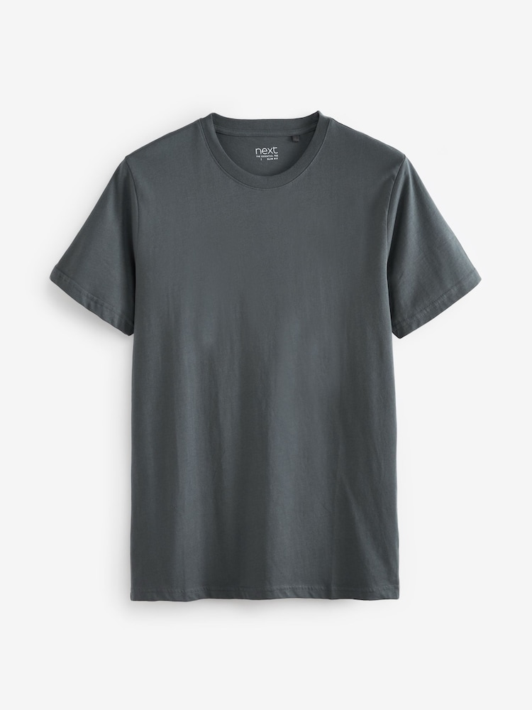 Grey Charcoal Slim Fit Essential Crew Neck Cotton T-Shirt - Image 5 of 5