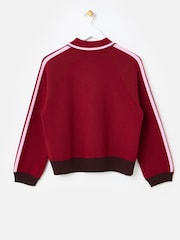 Oliver Bonas Pink & Burgundy Red Striped Collared Knitted Bomber Jacket - Image 2 of 6