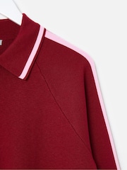 Oliver Bonas Pink & Burgundy Red Striped Collared Knitted Bomber Jacket - Image 4 of 6