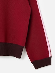 Oliver Bonas Pink & Burgundy Red Striped Collared Knitted Bomber Jacket - Image 5 of 6