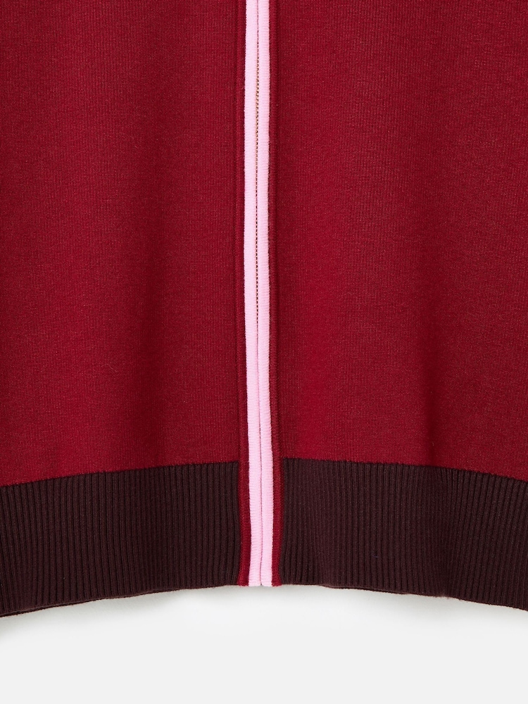 Oliver Bonas Pink & Burgundy Red Striped Collared Knitted Bomber Jacket - Image 6 of 6 Oliver Bonas Pink & Burgundy Red Striped Collared Knitted Bomber Jacket - Image 6 of 6