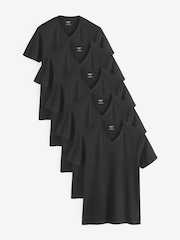 Black Regular Fit 100% Cotton V-Neck Underwear T-Shirts 5 Pack - Image 1 of 8