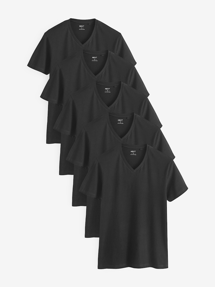 Black Regular Fit 100% Cotton V-Neck Underwear T-Shirts 5 Pack - Image 1 of 8