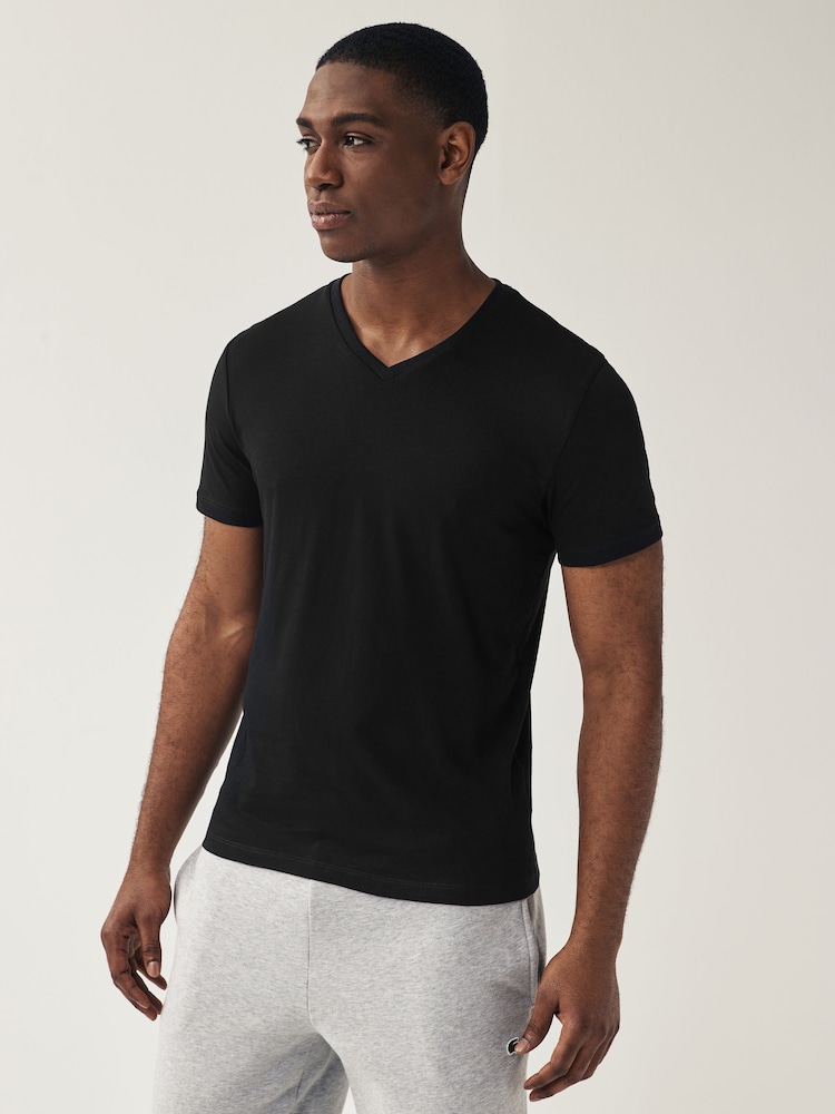 Black Regular Fit 100% Cotton V-Neck Underwear T-Shirts 5 Pack - Image 2 of 8