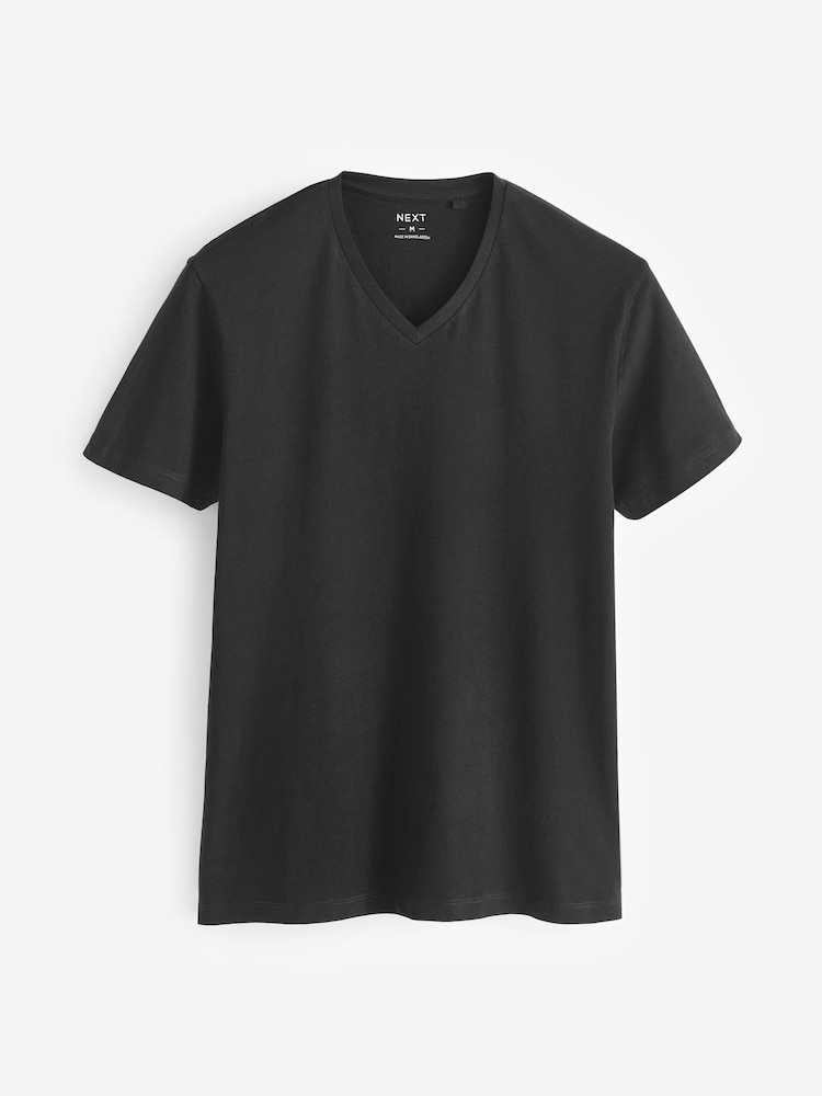 Black Regular Fit 100% Cotton V-Neck Layering T-Shirts 5 Pack - Image 5 of 8
