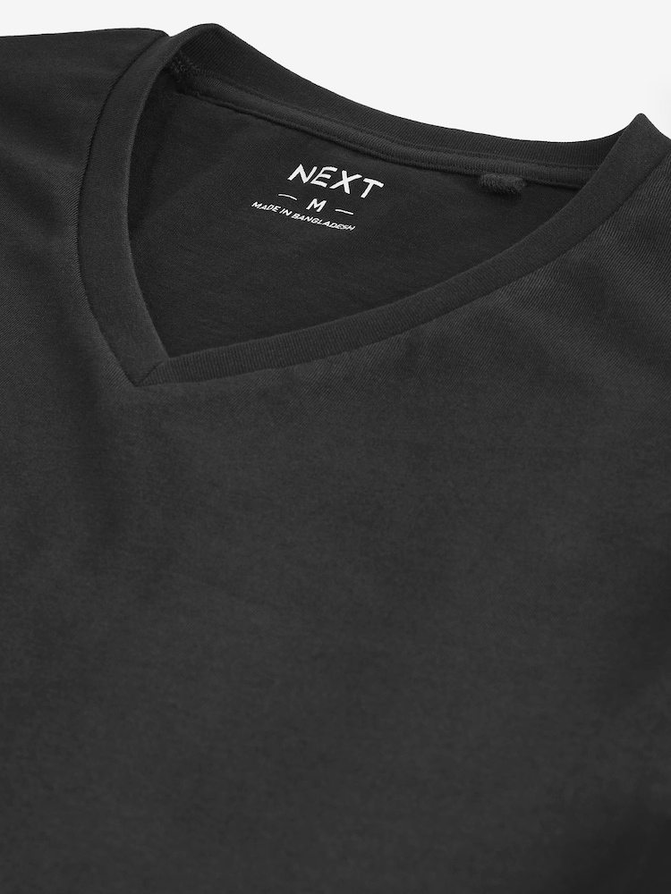 Black Regular Fit 100% Cotton V-Neck Layering T-Shirts 5 Pack - Image 7 of 8