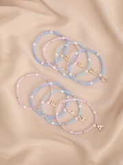 Gold Tone Inital Pastel Stretch Beaded Bracelet Letter - Image 1 of 17