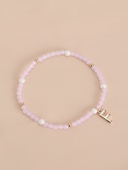Gold Tone Inital Pastel Stretch Beaded Bracelet Letter - Image 16 of 17