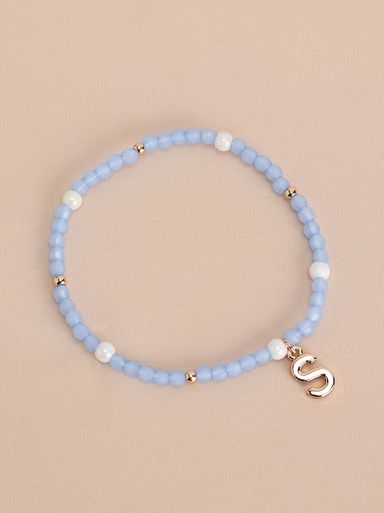 Gold Tone Inital Pastel Stretch Beaded Bracelet Letter - Image 2 of 17
