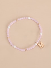 Gold Tone Inital Pastel Stretch Beaded Bracelet Letter - Image 5 of 17