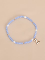 Gold Tone Inital Pastel Stretch Beaded Bracelet Letter - Image 7 of 17