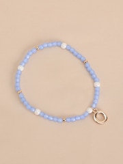 Gold Tone Inital Pastel Stretch Beaded Bracelet Letter - Image 9 of 17