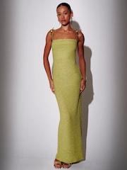 South Beach Green Bead Strap Detail Frill Bodycon Maxi Dress - Image 1 of 4