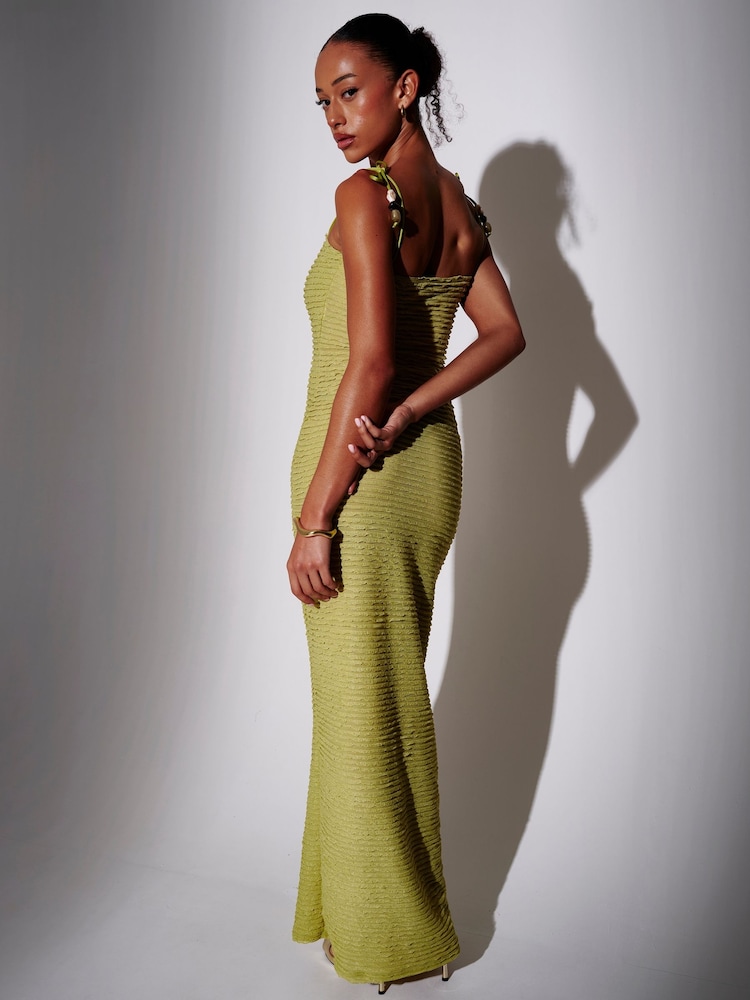 South Beach Green Bead Strap Detail Frill Bodycon Maxi Dress - Image 2 of 4 South Beach Green Bead Strap Detail Frill Bodycon Maxi Dress - Image 2 of 4