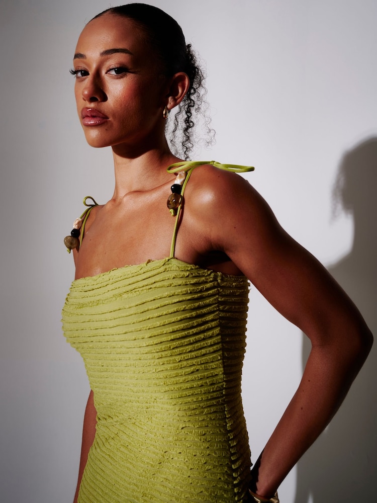 South Beach Green Bead Strap Detail Frill Bodycon Maxi Dress - Image 4 of 4 South Beach Green Bead Strap Detail Frill Bodycon Maxi Dress - Image 4 of 4