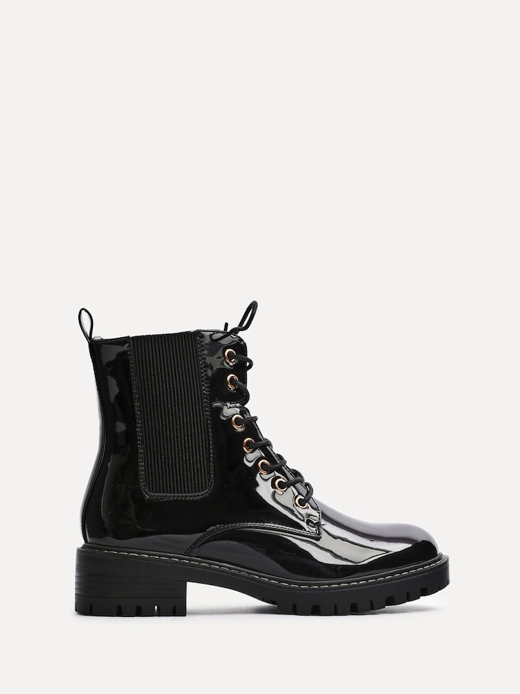 Linzi Black Layna Lace Up Ankle Boots With Zip Detail - Image 2 of 6