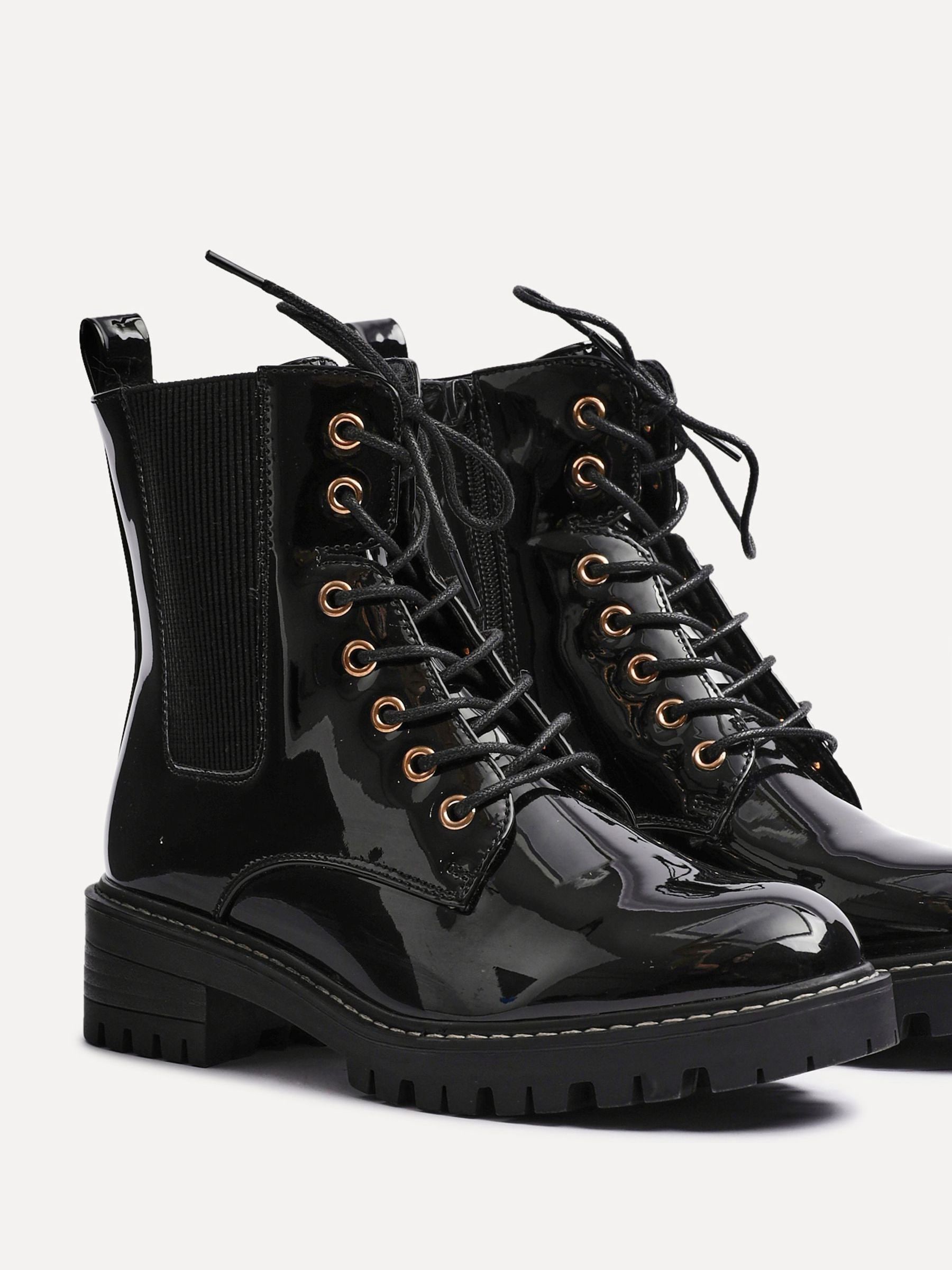 Buy Linzi Black Layna Lace Up Ankle Boots With Zip Detail