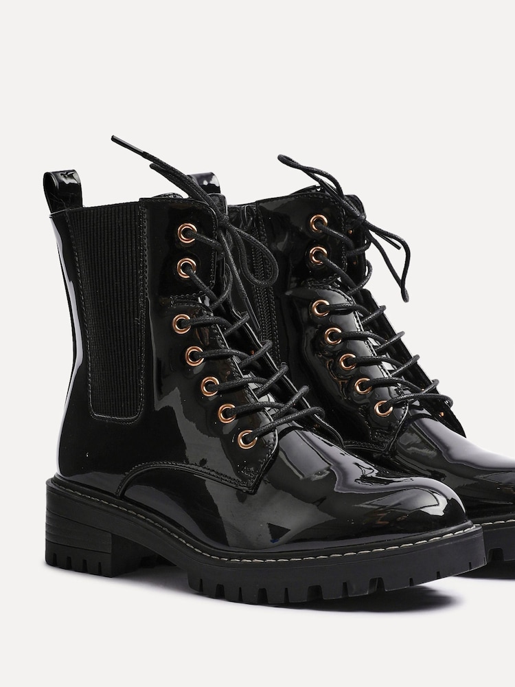 Patent New Look Ladies Black Ankle Boots New Look Croc Effect - Main Image