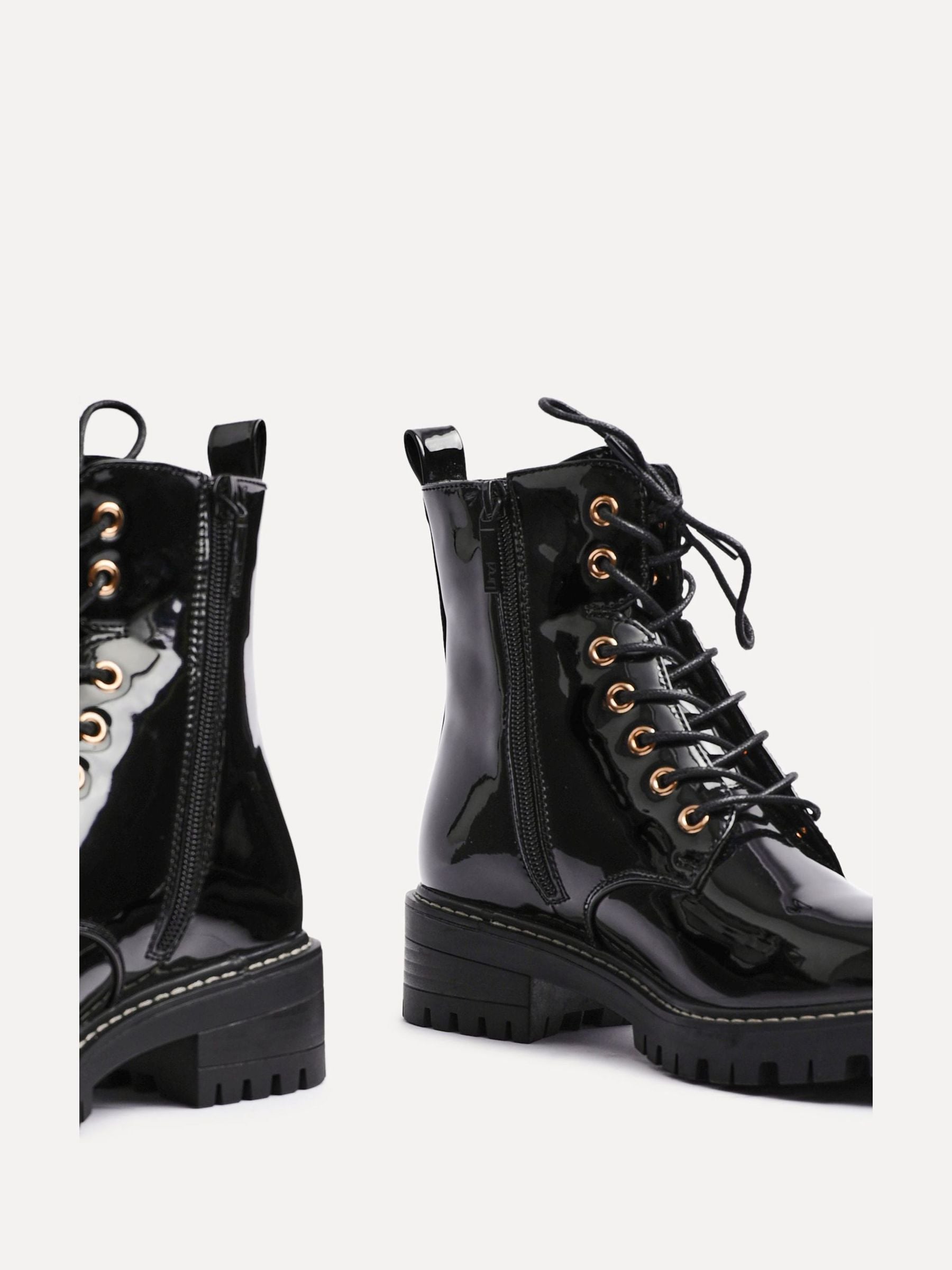 Buy Linzi Black Layna Lace Up Ankle Boots With Zip Detail