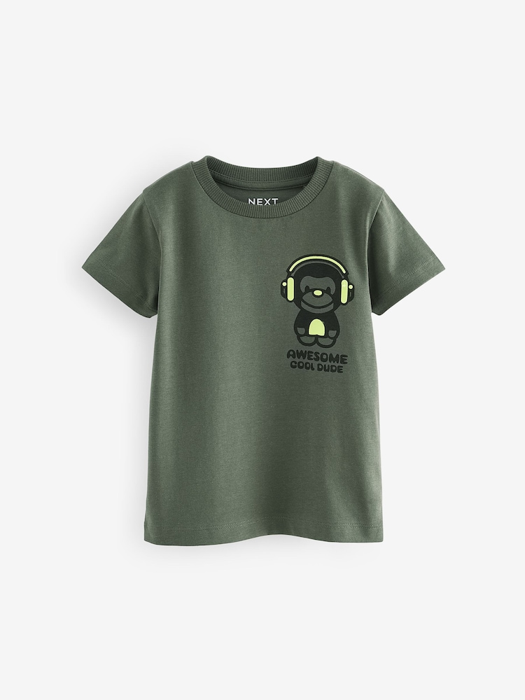 Khaki Green Back Print 100% Cotton Short Sleeve T-Shirt (3mths-7yrs) - Image 1 of 3 Khaki Green Back Print 100% Cotton Short Sleeve T-Shirt (3mths-7yrs) - Image 1 of 3