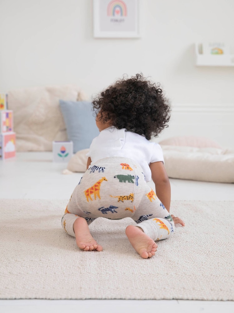 JoJo Maman Bébé Natural Safari Knitted Leggings - Image 2 of 3