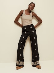 Black Embroidered Wide Leg Trousers With Linen - Image 1 of 7
