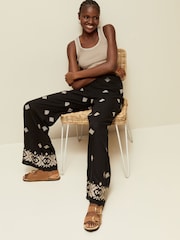 Black Embroidered Wide Leg Trousers With Linen - Image 2 of 7