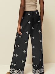 Black Embroidered Wide Leg Trousers With Linen - Image 4 of 7
