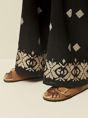 Black Embroidered Wide Leg Trousers With Linen - Image 5 of 7