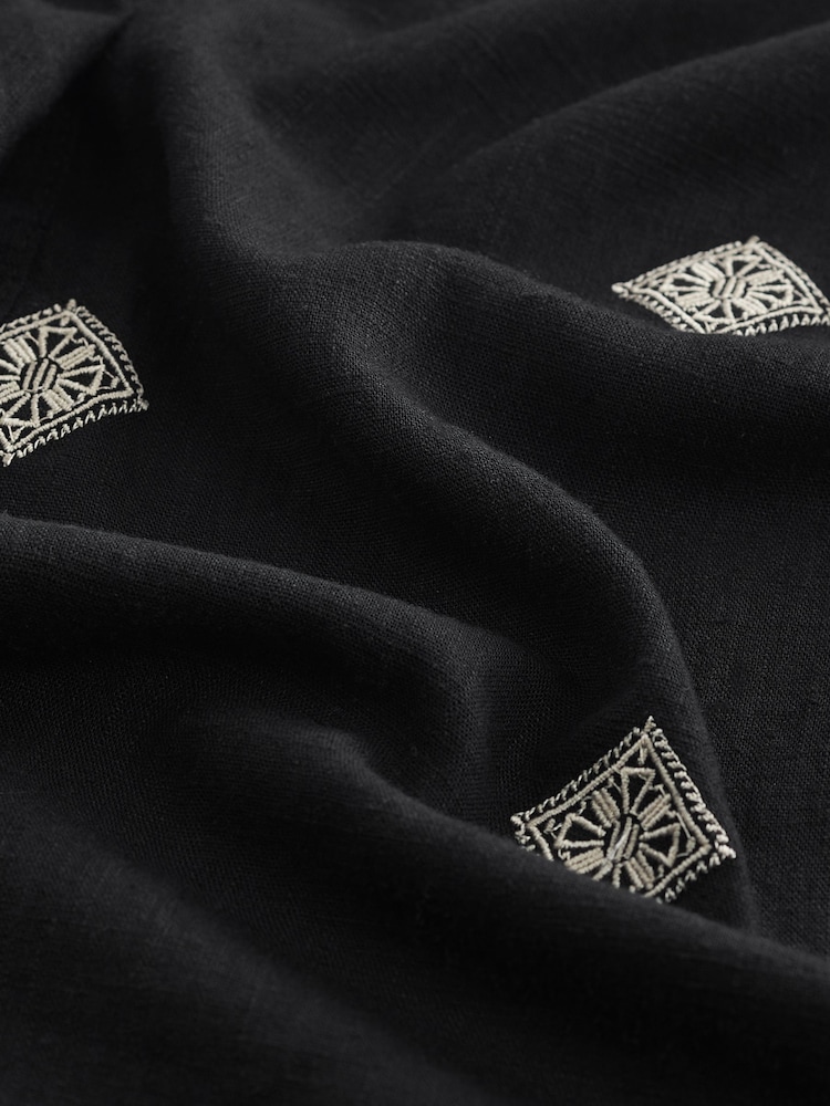 Black Embroidered Wide Leg Trousers With Linen - Image 7 of 7