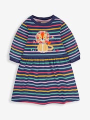 JoJo Maman Bébé Navy Lion Appliqué Stripe Dress - Image 1 of 2