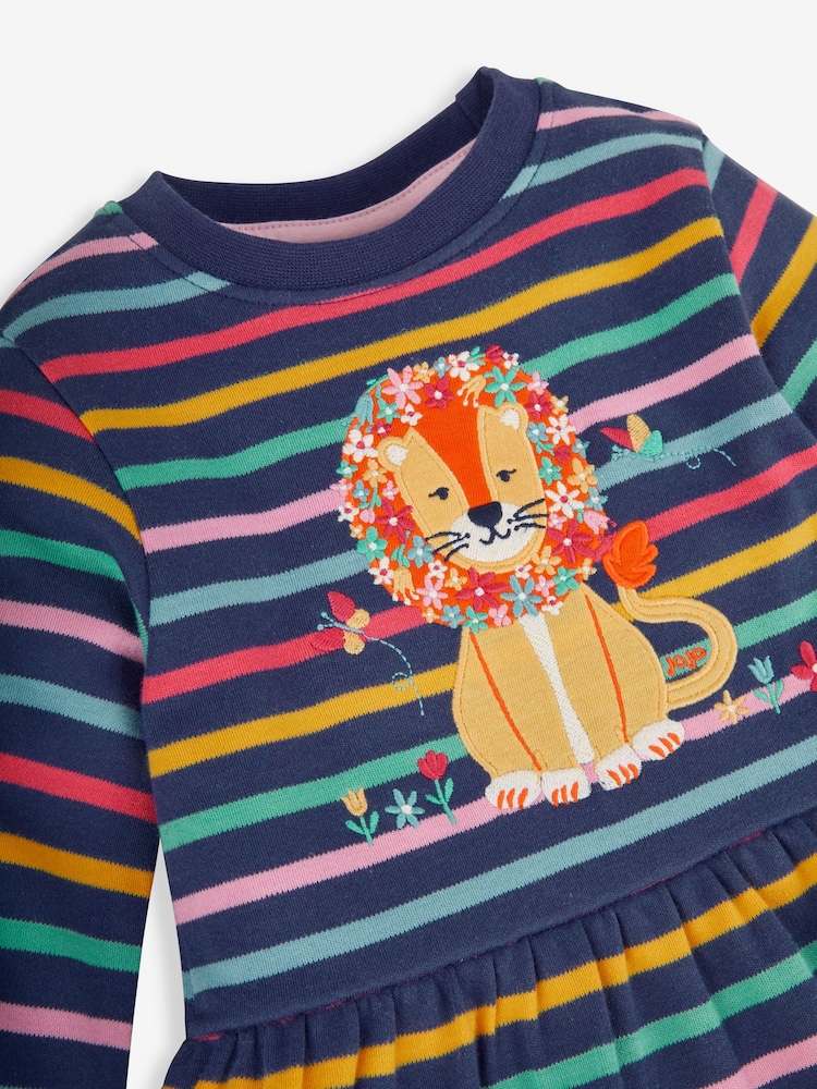 JoJo Maman Bébé Navy Lion Appliqué Stripe Dress - Image 2 of 2