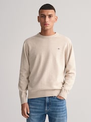 GANT Cream Classic 100% Cotton Crew Neck Jumper - Image 1 of 5