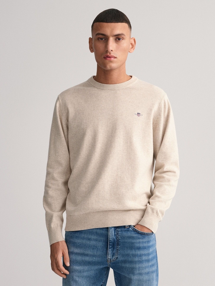 GANT Cream Classic 100% Cotton Crew Neck Jumper - Image 1 of 5