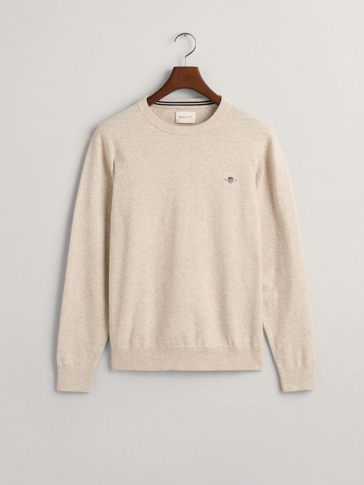 GANT Cream Classic 100% Cotton Crew Neck Jumper - Image 5 of 5