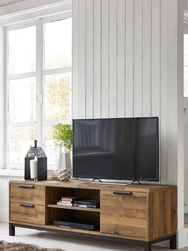 Dark Bronx Up to 65 inch Oak Effect Slim TV Unit - Image 1 of 11