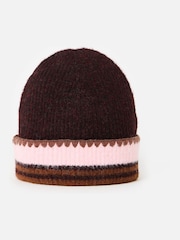 Oliver Bonas Chocolate Brown & Pink Striped Knitted Beanie Hat - Image 2 of 4