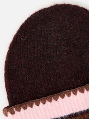 Oliver Bonas Chocolate Brown & Pink Striped Knitted Beanie Hat - Image 4 of 4