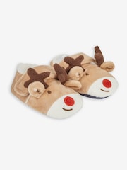 JoJo Maman Bébé Mocha Girls' Reindeer Easy On Slippers - Image 1 of 4